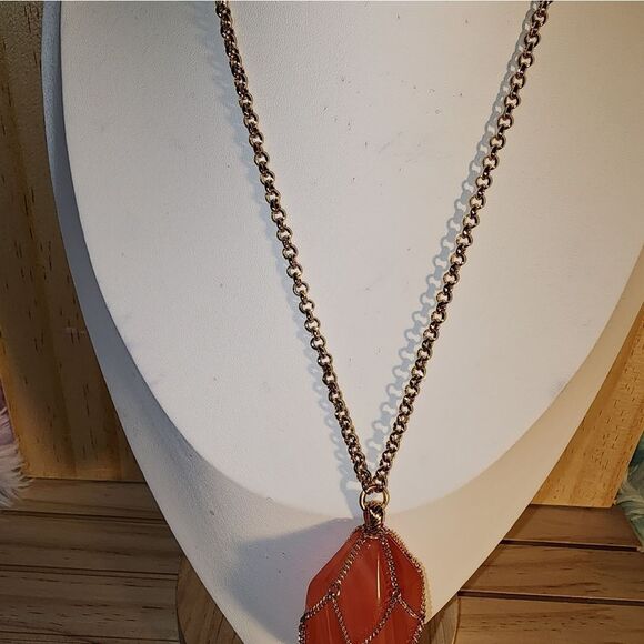 Joan Rivers Chain Wrapped Faux Stone Orange Crystal Pendant Necklace NWOT - Picture 5 of 5